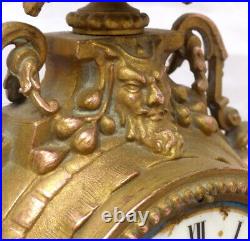 Superbe Pendule Ancienne Régule Doré Plaque Porcelaine SEVRES 19ème Horloge