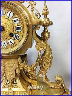 Superbe Pendule / Horloge /garniture De Cheminée En Bronze Doré (dorure Mercure)