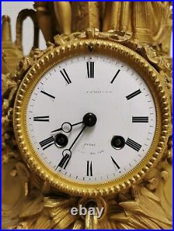 Superbe Pendule ancienne mécanisme Vincenti à fil, horloge en Bonze signée JP