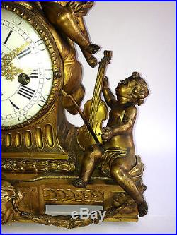 Superbe Pendule en bronze Jean Jacques Fieffé Paris, Louis XV, Musique Anges
