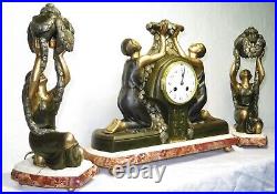 Superbe pendule garniture 3 pièces P. SEGA avec veilleuses Art Déco lamp clock