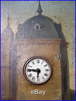 Tableau horloge huile/toile, XIXe, Giteau élève de Bréguet, oil painting clock