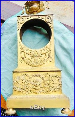 Très Grande Pendule Horloge Epoque Empire Bronze Doré