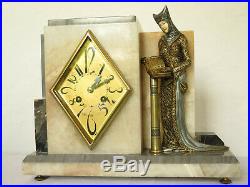 Très rare! Pendule marbre bronze chryselephantine signée set clock Art Deco