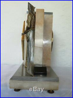 Très rare! Pendule marbre bronze chryselephantine signée set clock Art Deco