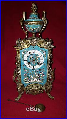 Très rare pendule clock horloge en bronze céramique porcelaine