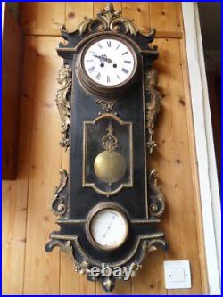 Vintage clock Uhr pendule horloge cartel mural bois noirci et bronze Napoleon