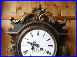Vintage clock Uhr pendule horloge cartel mural bois noirci et bronze Napoleon