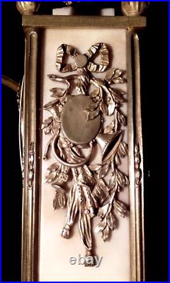 XIX Pendule Bronze Marbre Carrare Louis XVI Musique Mvt Marty
