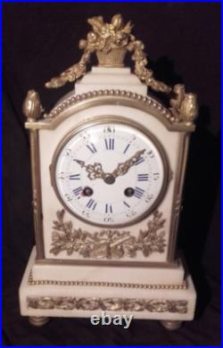 XIX Pendule Bronze Marbre Carrare Louis XVI Musique Mvt Marty