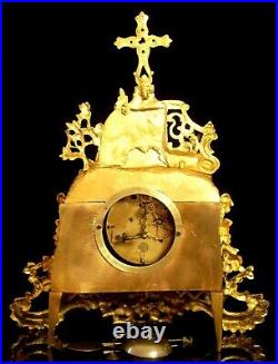 XIX ème, 1849 JAPY BRONZE Cartel Horloge Religieuse au Calvaire Fonctionne Sonne