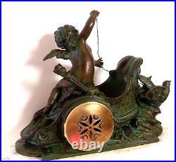 XIX ème S, ALLÉGORIE à l'AMOUR sur un CHAR Signé MOREAU Bronze & Marbre Blanc