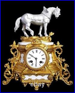 XIX ème Siècle ALLÉGORIE à L'AGRICULTURE Grand cheval de trait Pendule Fonctionn
