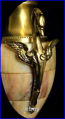 XIXéme S, France, Rare grande Paire de Cassolettes QUATRE CYGNES Bronze Marbre