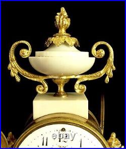 XIXème S, France, rare Pendule, cartel, Bronze Doré & Marbre Blanc, fonctionne