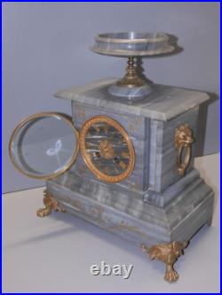 -belle Pendule A Poser Napoleon III Marbre Gris Pieds Griffes Fonctionne Clock D -belle Pendule A Poser Napoleon III Marbre Gris Pieds Griffes Fonctionne Clock D