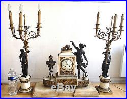 Énorme Pendule en Bronze Horloge BELLEVILLE Paris style Louis XVI + candélabres